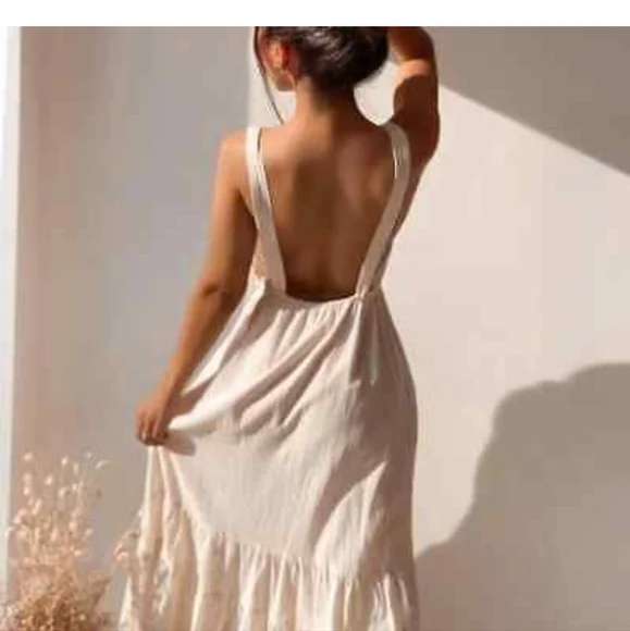 Zara Cream Maxi Midi Dress Flowy Rustic Boho BNWT - Picture 5 of 9